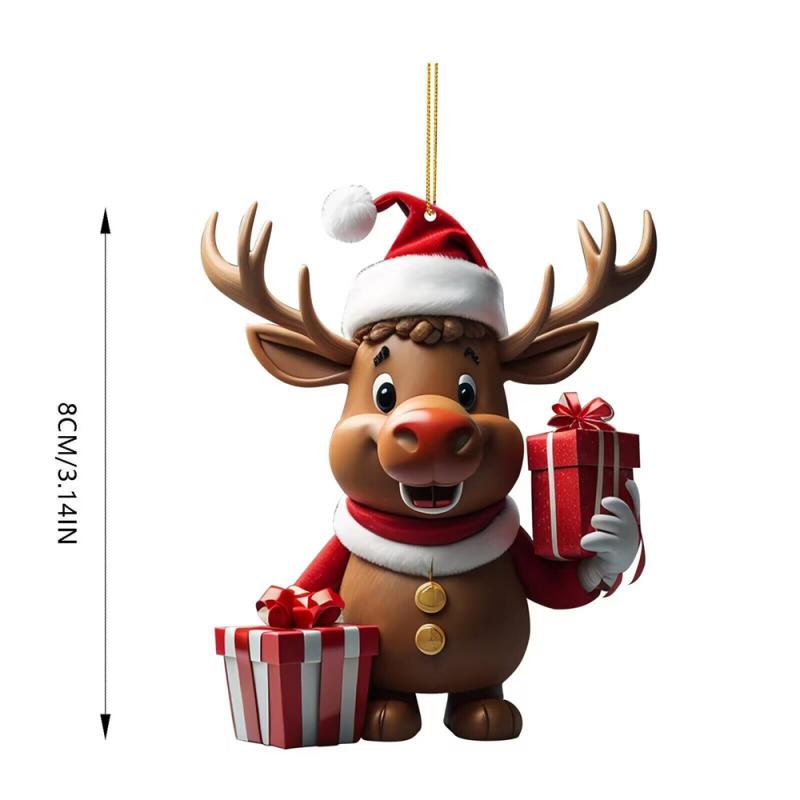 2025 Cartoon Deer Christmas Tree Pendant Christmas Party Atmosphere Cartoon Cute Santa Hat Deer Double Print Easter Decoration