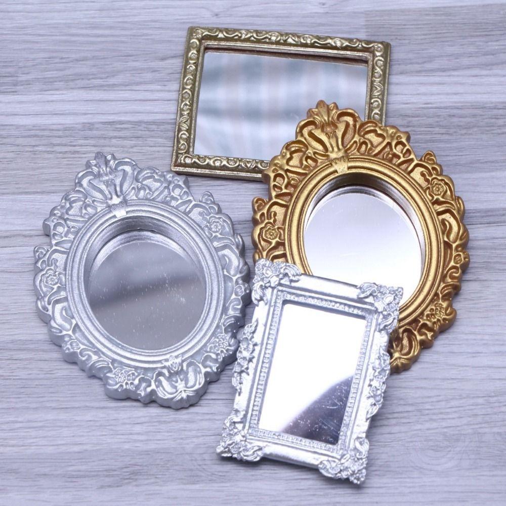 Pretend Play DollHouse Mirror Model Retro OB11 Simulation Handle Mirror Miniature Toy Mirror  Girls