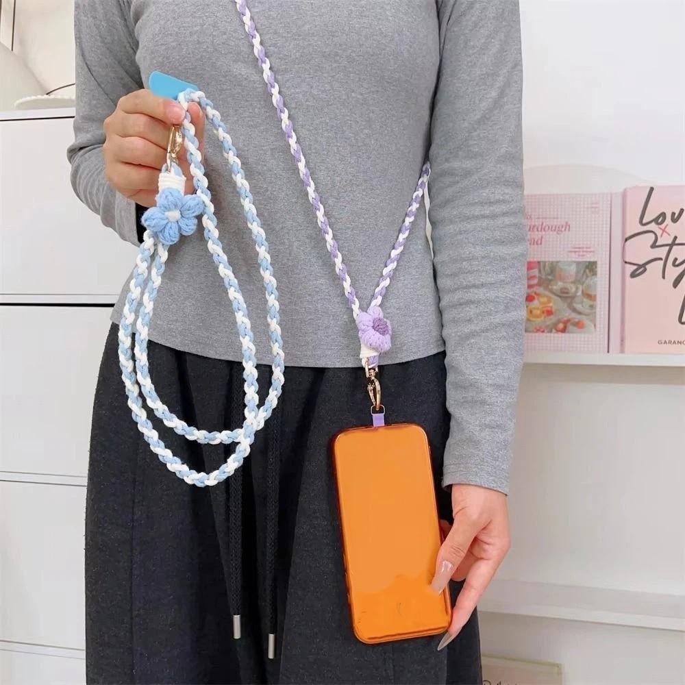 Rainbow Color Phone Woven Chain Phone Charm Crossbody Lanyard Cell Phone Strap Hanging Ornament
