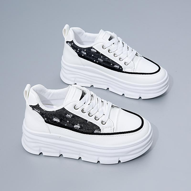 Повседневная обувь для ходьбы для женщин. Удобные кроссовки из искусственной кожи со шнуровкой на толстой платформе. Нескользящие теннисные кроссовки. Женские дышащие кроссовки для бега.