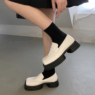 Туфли-лоферы из бисквита на толстой подошве, женские, дышащие, весенние и летние, французские туфли Мэри Джейн, белые, британского стиля, с квадратным носком, маленькие кожаные туфли