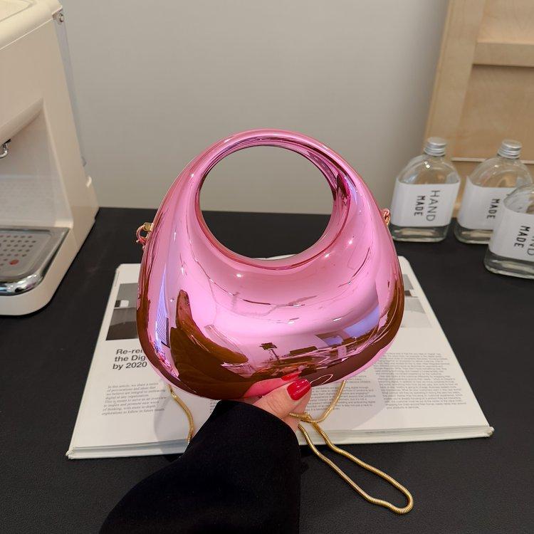 New mini gold evening handbag PVC metallic luster half-moon party women's bag small and versatile round handle messenger bag
