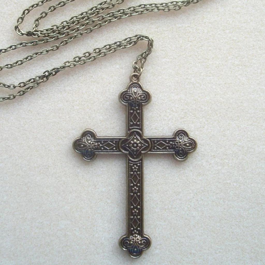 Винтажное бронзовое готическое ожерелье с крестом и цепочкой 70 см