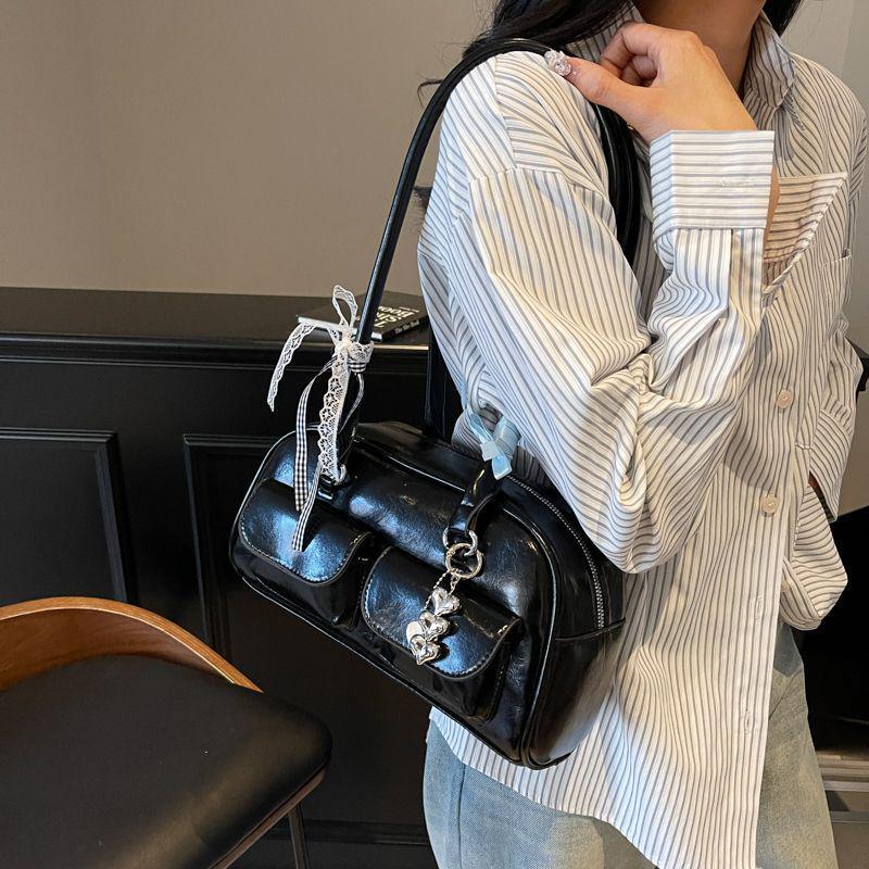 2025 Spring Star-Style High-Value Women's Large Bow Ribbon Shoulder Bowling Bag