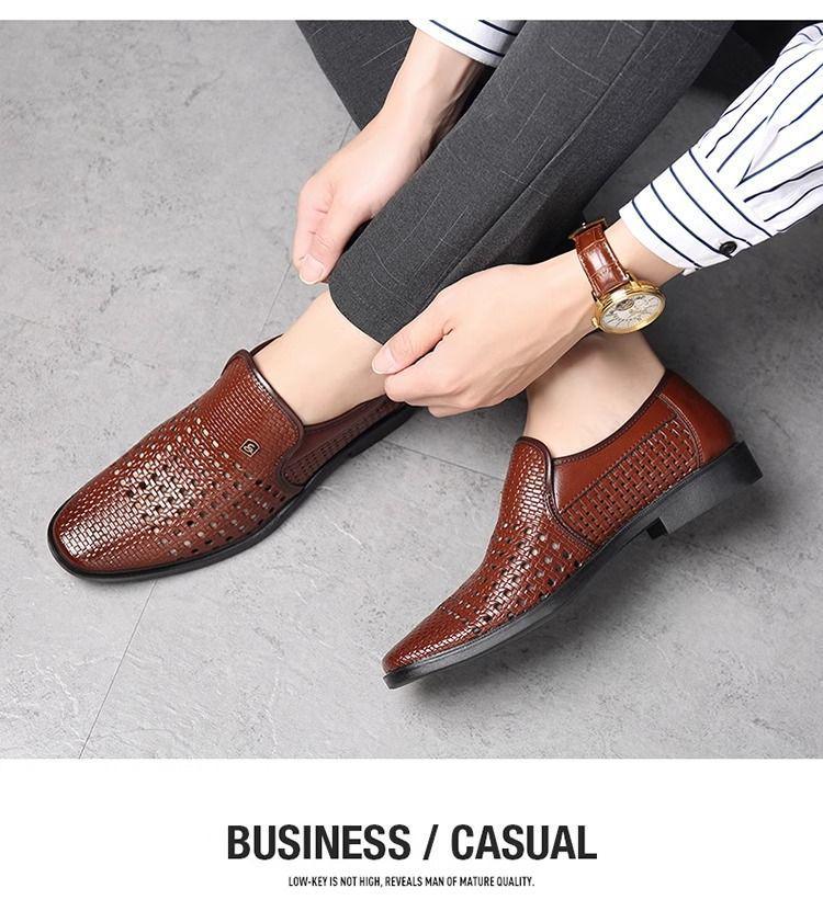 Мужские дышащие сандалии из полой кожи 2025 года - Формальные, Повседневные, Плетеный дизайн для папы