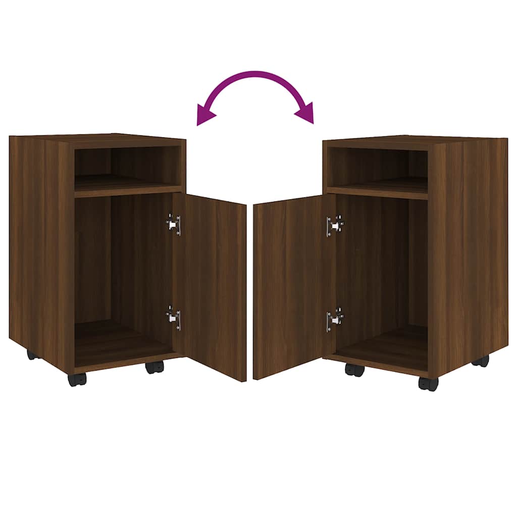 Side Table with Casters Brown Oak Effect 33 x 38 x 60 cm