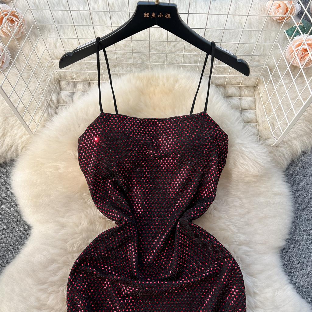 Dress for Women Spaghetti Strap Shinning Exposed Shoulders Falda Sexy Mujer Solid Color Wrapped Vestidos Summer Dropshipping