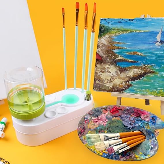 Paint Brush Cleaner Automatic Paintbrushes Rinser for Acrylic Watercolor Painting Water Dispenser with Pen Holder Large Capacity Fresh Cleaning