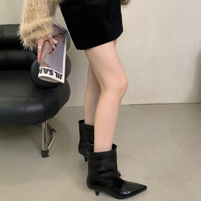 Autumn Pointed Toe Women Ankle Boots Slip On Low Heels Shoes Street Style Banquet Party Short Botas Mujer