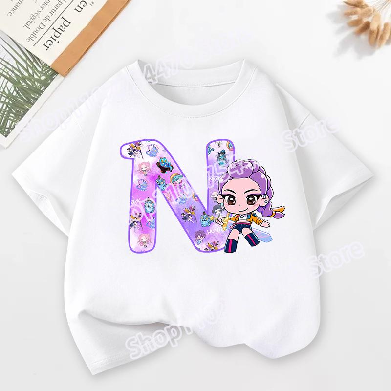 K-pop Охотники на демонов Детская футболка с коротким рукавом Мультяшный принт Руми Мира Зои от A до Z Хлопковые топы Каваи Летние повседневные футболки Детские подарки