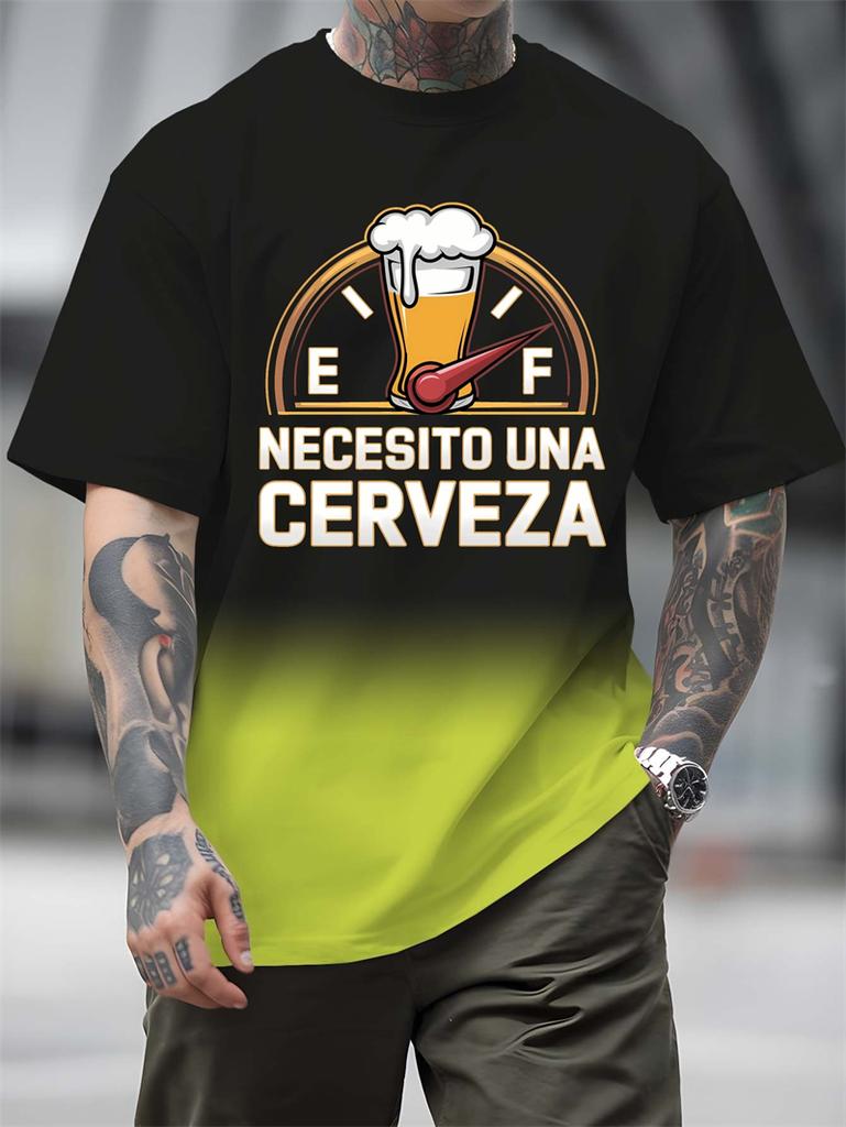 Men's Funny "Necesito Una Cerveza" T-Shirt With Gas Gauge And Beer Glass Print Shirts For Man Cheap Clothes Fashion Funny Tshirt
