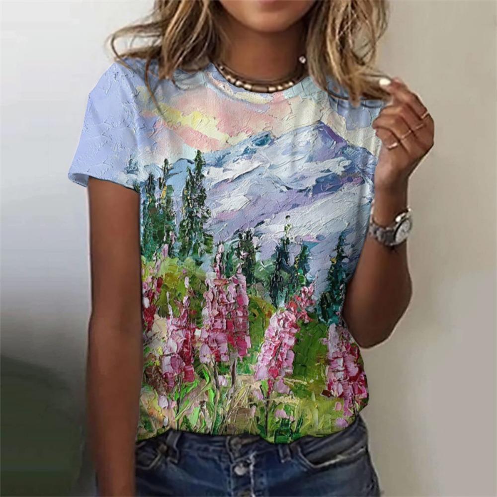 Flower Plants Pattern T-Shirt For Women Colorful Floral 3D Printed Tees Summer Harajuku Street O-Neck Tops Short Sleeve T Shirts