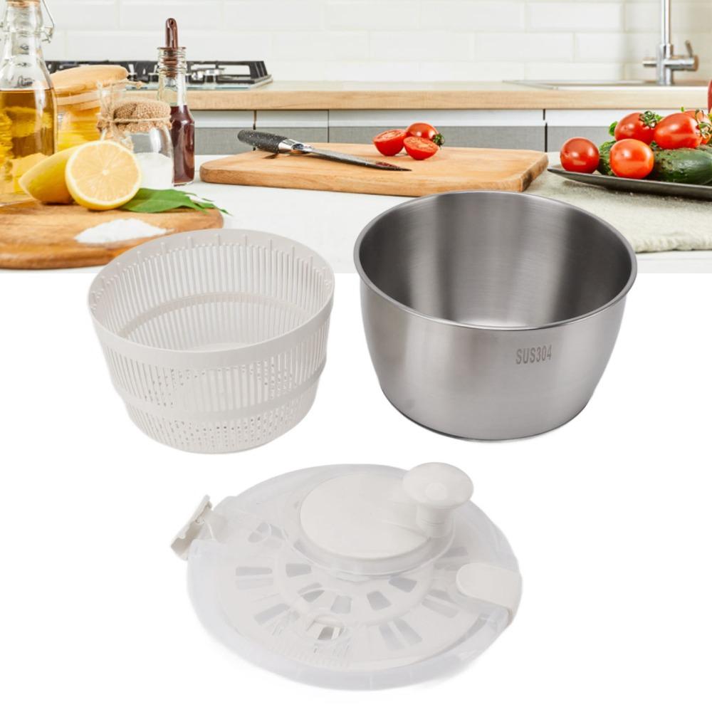 Stainless Steel PP Salad Spinner Large Capacity Lettuce Spinner Convenient Fruit Washer Meal Prep