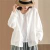 Woman Autumn Solid Color Long Sleeves Casual Loose Retro Shirt Vintage Style O-Neck Single Breasted Shirt