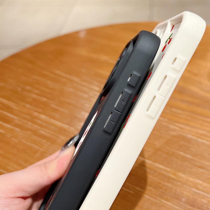 Для iPhone 16 Pro 15 14 Plus 13 12 Pro Max 11 Xs Xr 8 7 Cherry Pattern матовый ударопрочный мягкий TPU защита линз противоударный чехол конфетного цвета