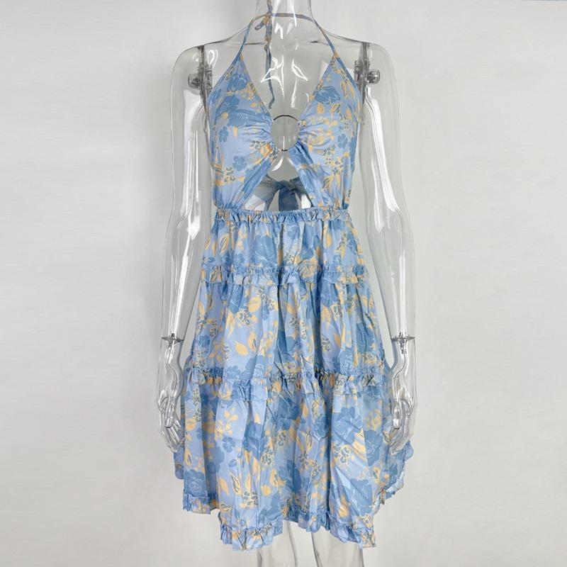 Women's Summer Sexy Hollow Hanging Neck V-Neck Cake Dresses