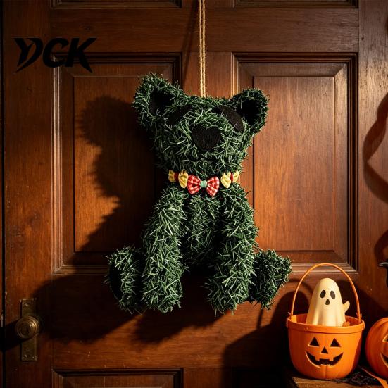 Indoor Outdoor Holiday Ornaments Halloween Decoration, Green Grass Zombie Bear Hanging Ornament for Party Eye Catching Favors Decor, Spooky