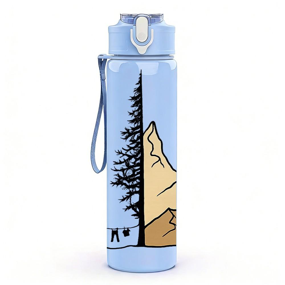 1PC Mountain Peak Landscape 750ml Color Plastic Sports Water Bottle Leakproof Flip Straw Lid Suitable for Sports Office Home Use