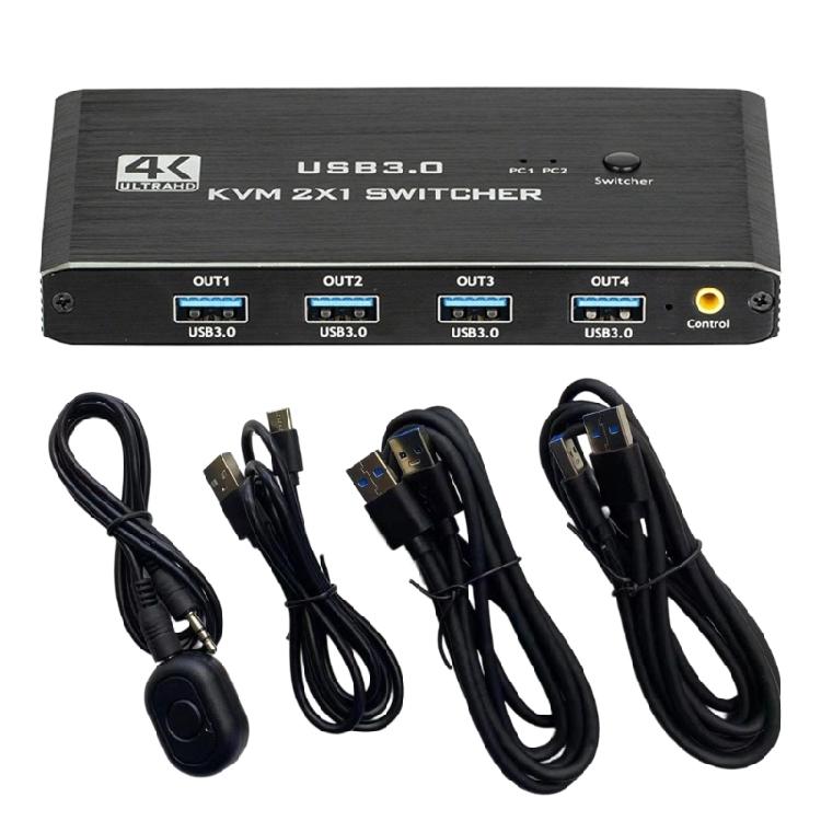 KVM-переключатель с 4 портами USB 3.0 для подключения принтеров и устройств хранения данных, доступный с обоих компьютеров, эффективный