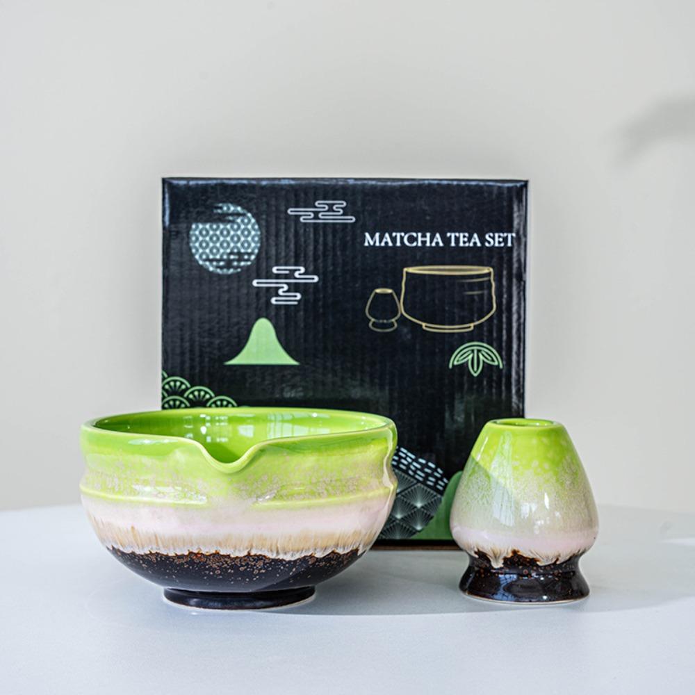 Новая керамическая чаша для матча с носиком для слива Многоразовый держатель для венчика для матча Градиентный цвет Набор для приготовления матча Любители чая