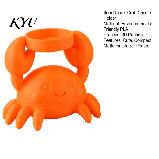 Crab Candle Holder 3D Printed Tealight Holder, Cute Smiling Statue Ocean Themed Desktop Ornament for Bedroom Home Party Prop Small Animal Figurine