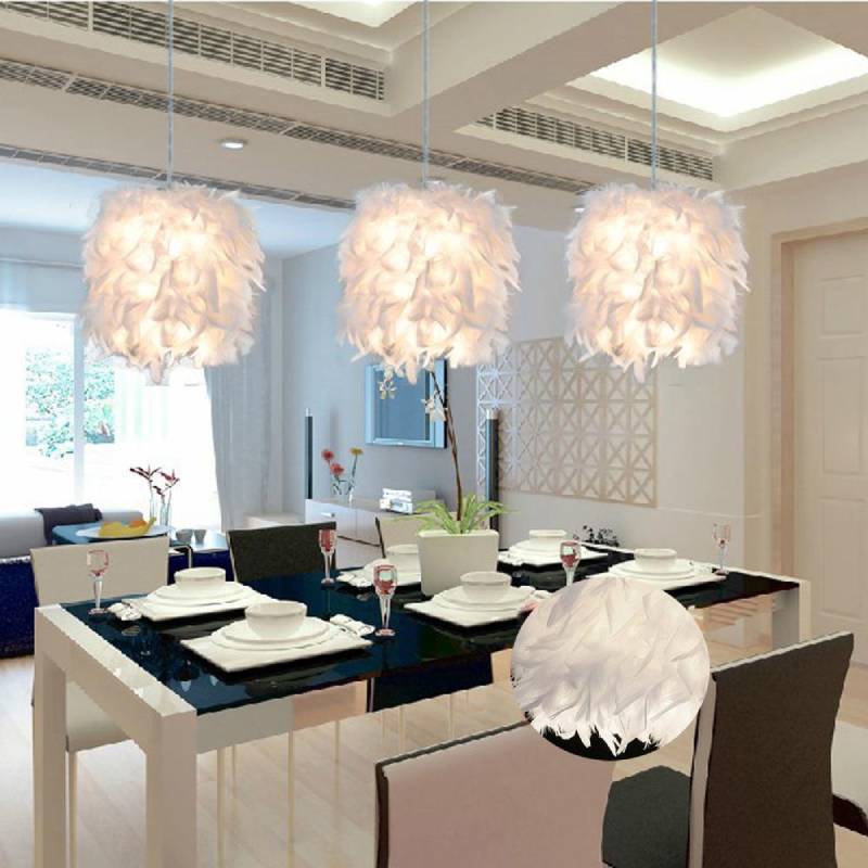 Iron Chandelier With Feather Shade And Led Lighting For Home Living Spaces