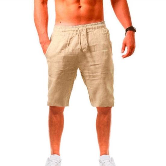Casual Men Shorts with Adjustable Drawstring Solid Color Soft Breathable Elastic Waist Loose Fit Shorts with 2 Side Pockets