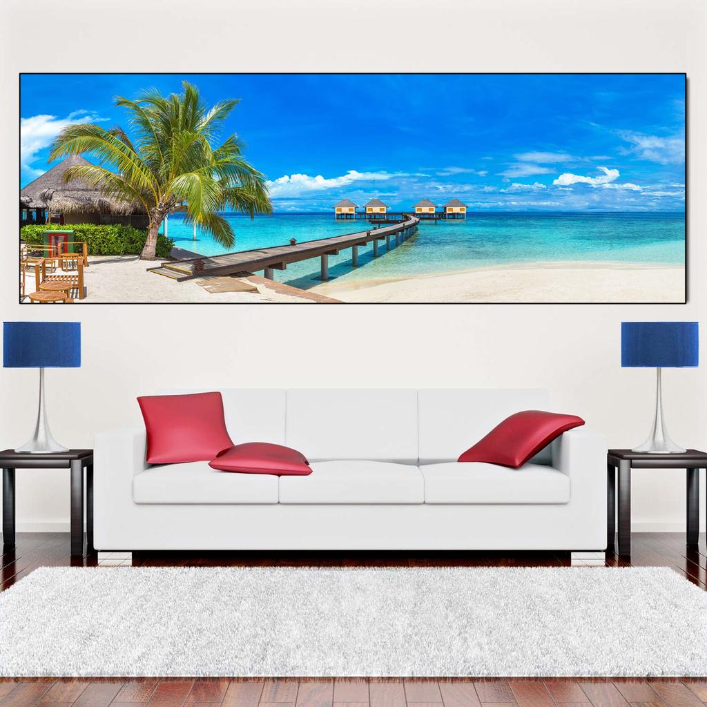 Пейзаж, панорама, деревянный мост, тропический пляж, холст, живопись, постеры и принты, настенное искусство, гостиная, домашний декор, без рамки