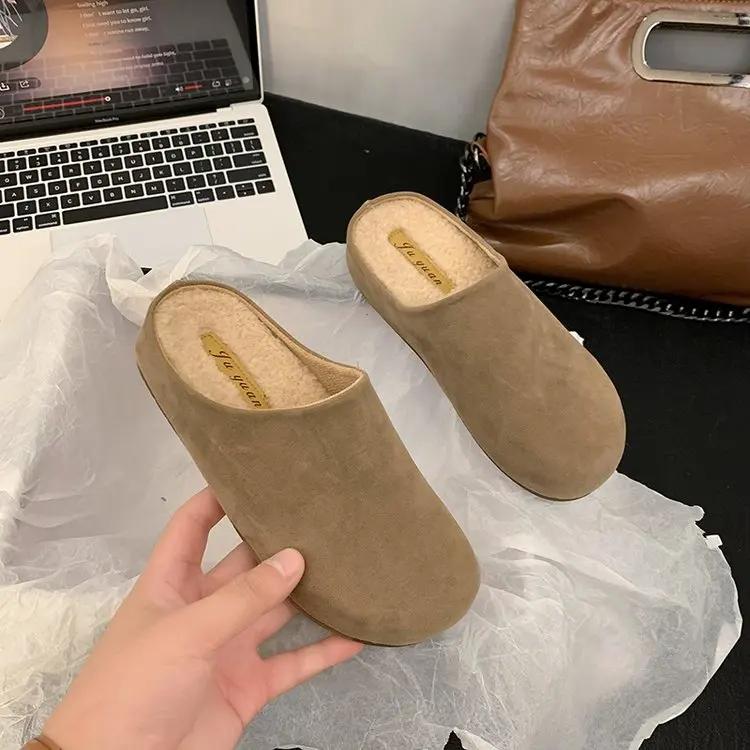 Fashion Lazy Man Wrapped Head Half Slipper 2024 Woman Wearing A Hundred Thick Sole Lazy Fluffy Slipper Woman