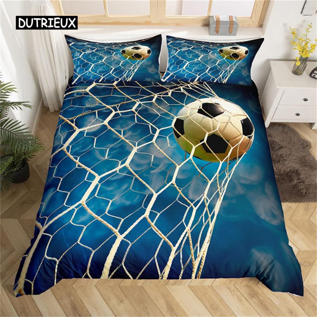 Bedding Set Microfiber Sport Theme Bedspread Cover Soccer Field Duvet Cover Double or Single Football Comforter Cover Bedroom