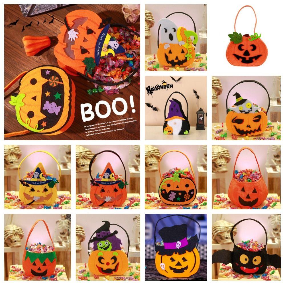 Trick or Treat Pumpkin Candy Bucket Non-woven Halloween Wool Felt Bag Funny   Party