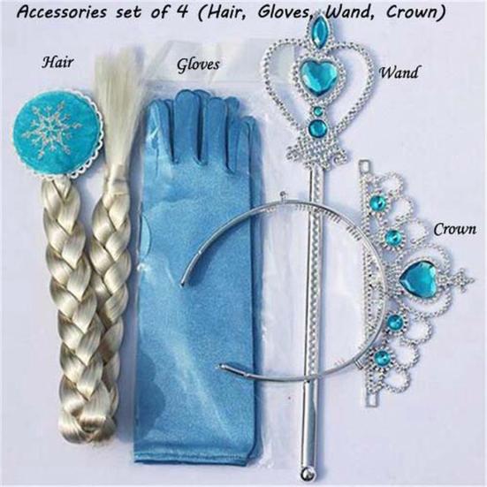 4Pcs/Set Frozen Elsa Rhinestone Crown Wand Hairpiece Gloves Dress Up Accessories
