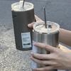 Niche Stainless Steel Travel Coffee Cup with Straw - Fashionable and Practical for Office Use