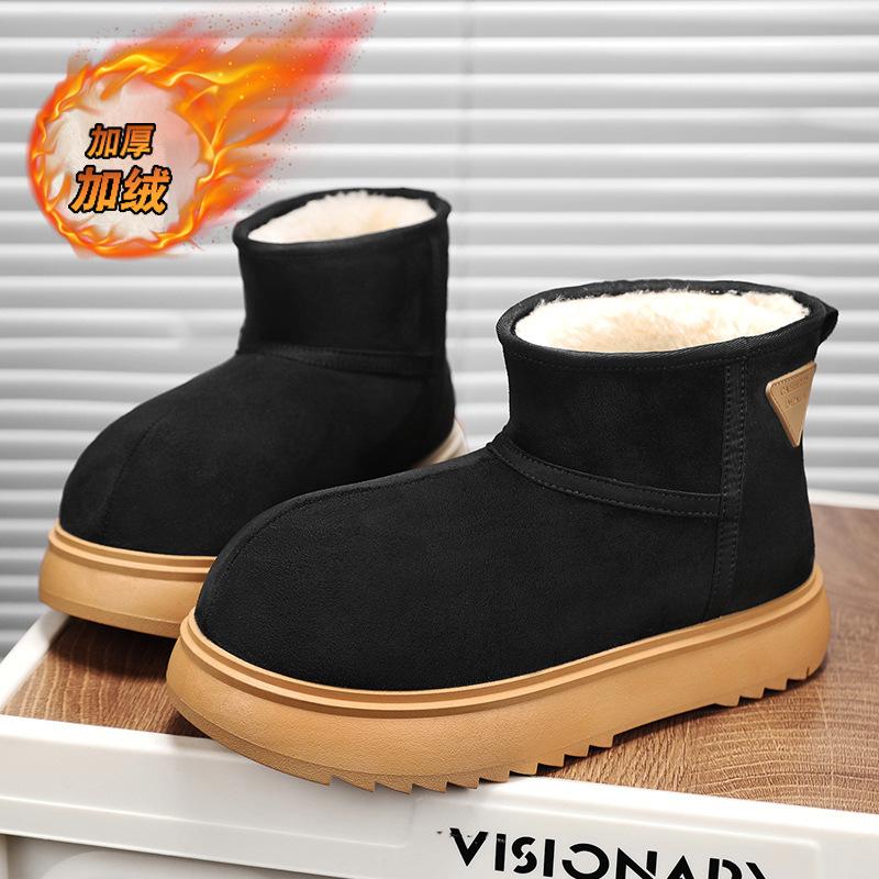 Зимние ботинки с толстой подошвой и большим носком, новые зимние бархатные теплые хлопковые туфли, усиливающие нескользящую повседневную универсальную пару хлопковых коротких ботинок