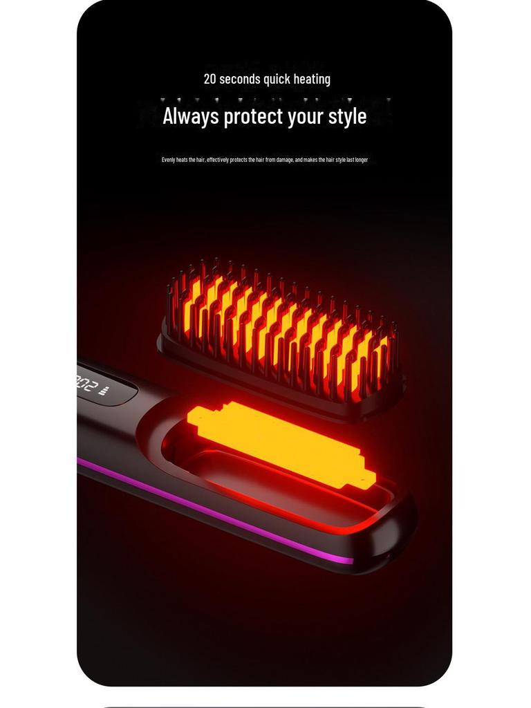 Portable Wireless Mini Electric Hair Straightener Comb with Fast Ceramic Heating