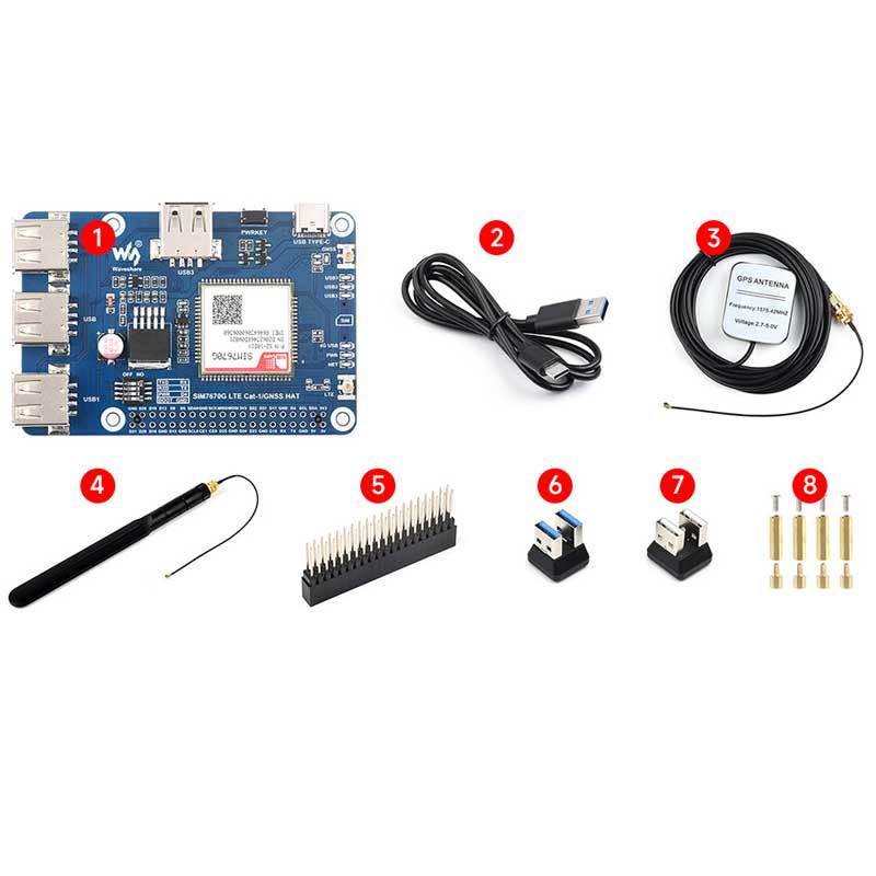 Raspberry Pi LTE-4G Cat-1 SIM7670G GNSS/USB HUB Expansion Board with 3 USB 2.0 Ports