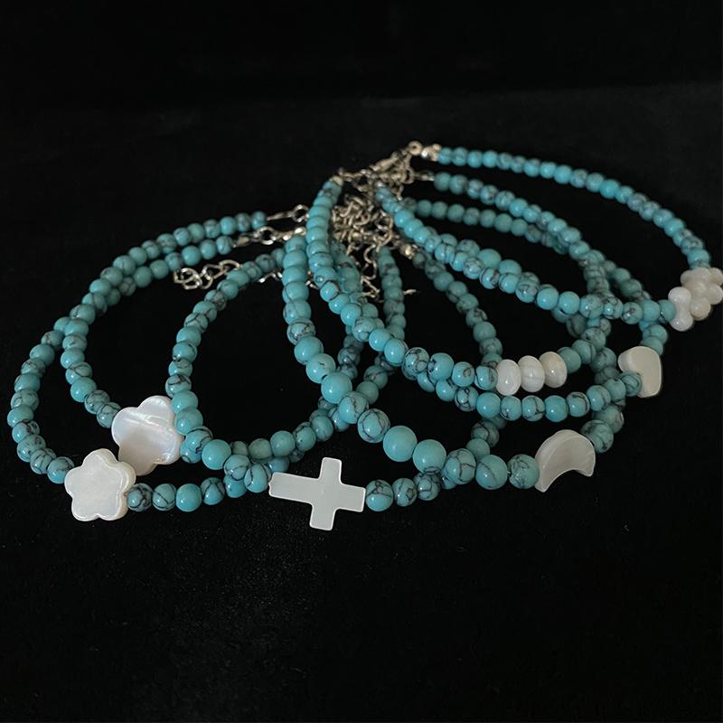 Лидер продаж 4 мм бирюзовый крест кулон браслет религиозные христианские эластичные браслеты ювелирные изделия