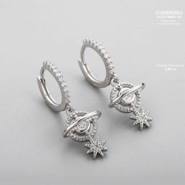 Серьги-кольца из стерлингового серебра 925 пробы с планетами для женщин, блестящие серьги со звездами и вселенной, ювелирные подарки