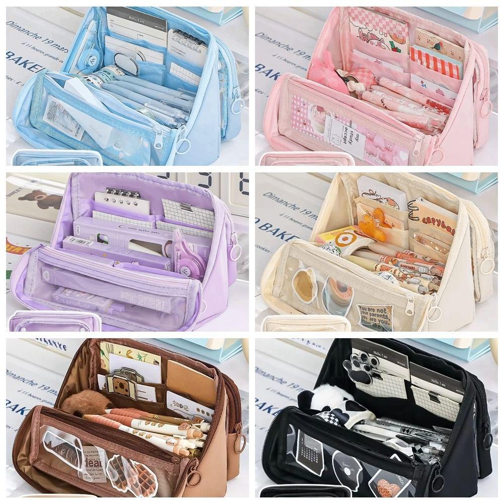 Large Capacity Transparent Pen Bag DIY Stationery Box Cute Transparent Pencil Case  Office