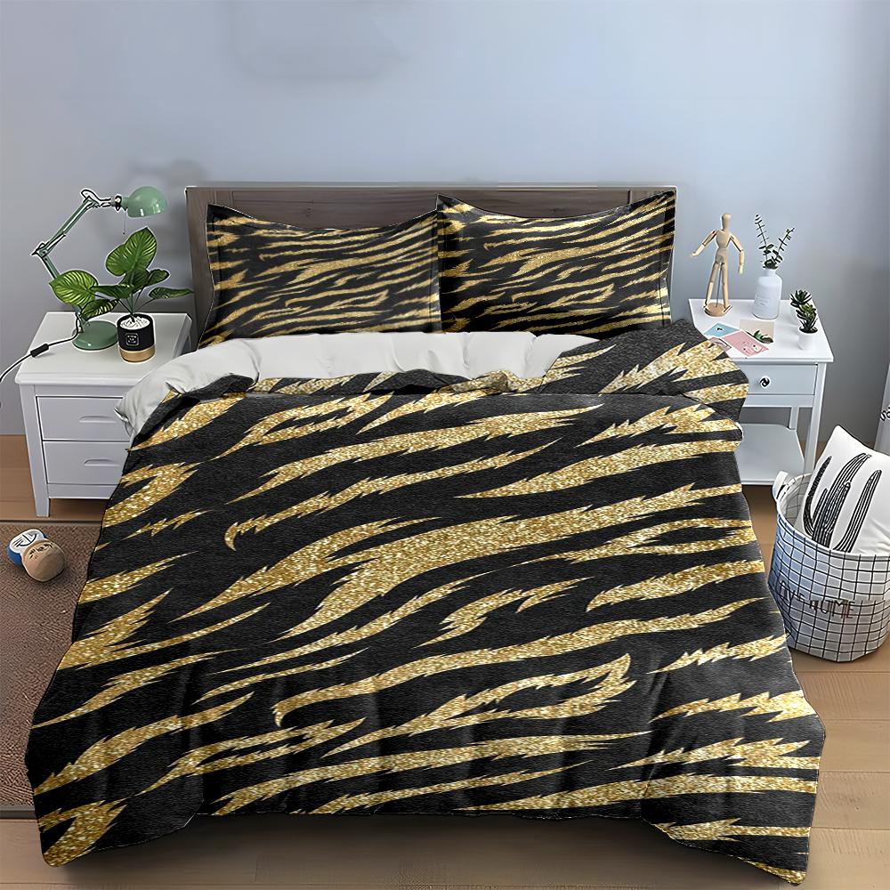 Gold Glitter Zebra Stripe Bedding Set Bedding set (1 duvet cover, 2 pillowcases, duvet not included)
