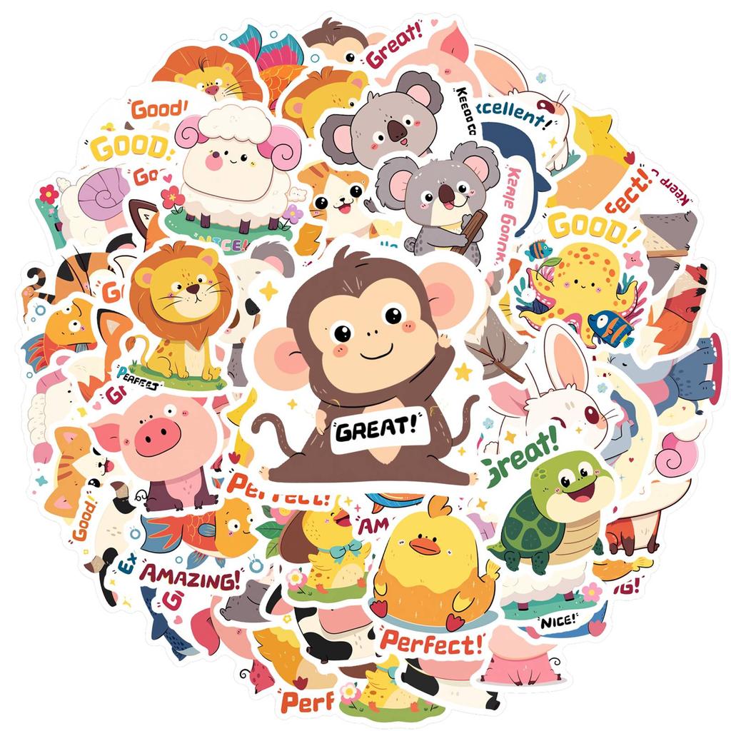 35pcs Cartoon Cute Characters Stickers Playful Animals Teacher Reward Stickers Animal Stickers For DIY Phone Guitar Laptop