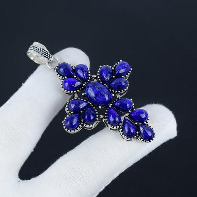 Серебряный крест с натуральным лазуритом из серебра 925 пробы — дизайн в виде груши, повседневная бижутерия, подарок на День святого Валентина