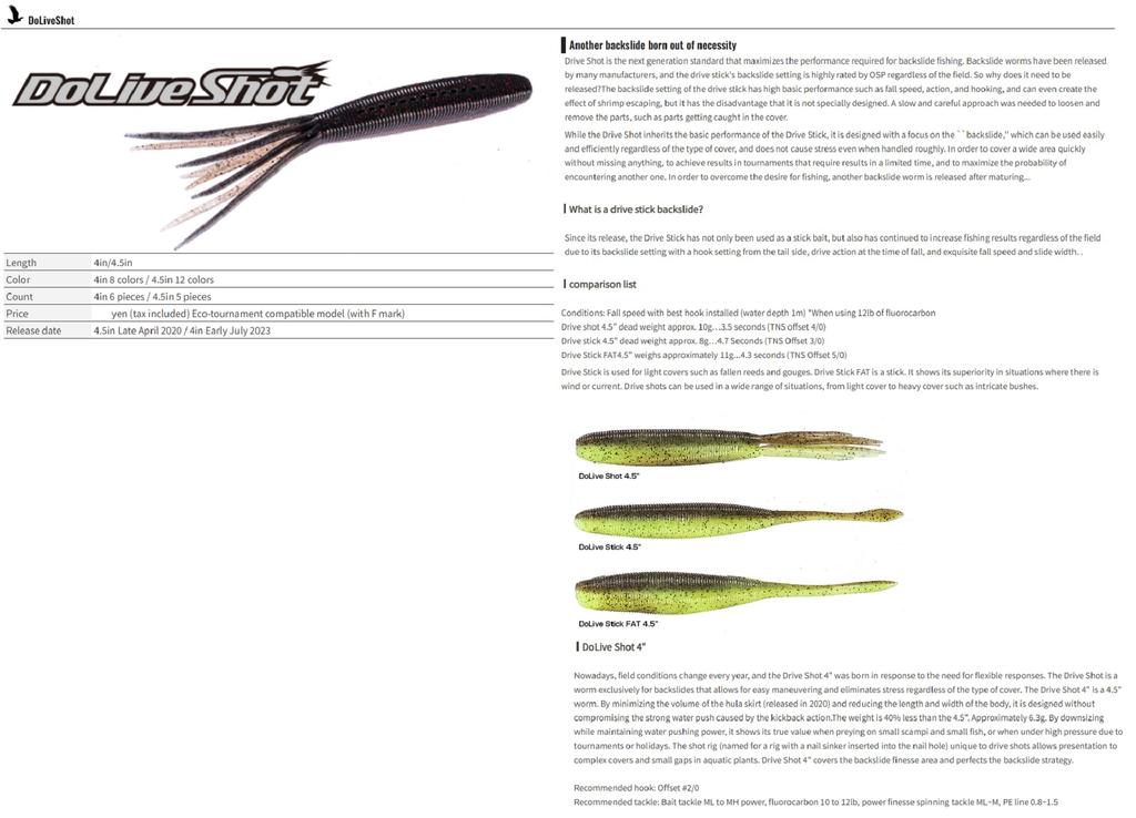 OSP Soft Lure Dolive Shot 4 Inches TW-215 (2525)