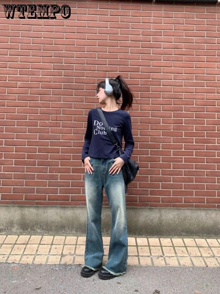 Американские новые прямые джинсы со звездами и контрастной нашивкой, женские тренды уличной моды Y2K, неоготические повседневные свободные широкие джинсы, уличная одежда