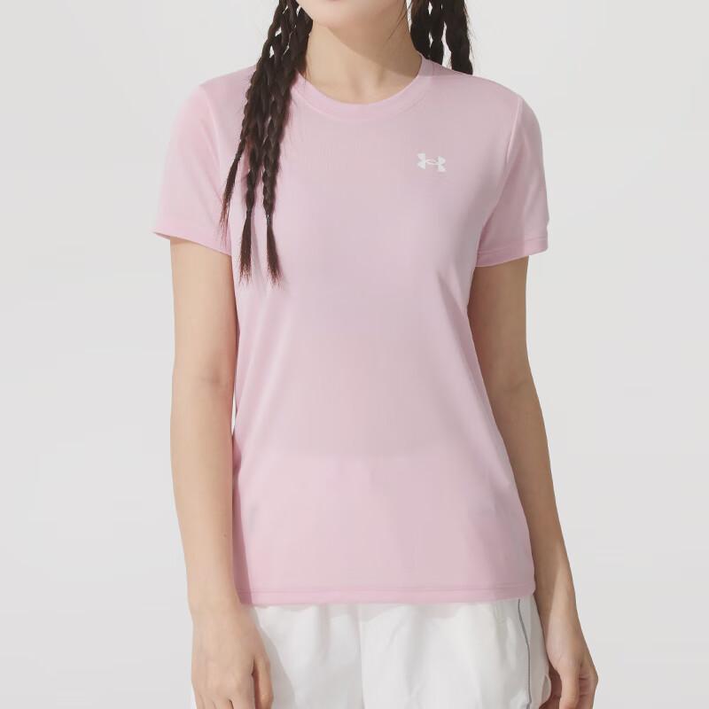 Under Armour Модная Удобная Дышащая Свободная Футболка с Коротким Рукавом Женские Топы Розовая 1384231-647