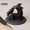 Стабильное основание, Орнамент-ведьма, 3D-печатный орнамент, с фигуркой матового черного цвета, Матовая краска, Готический стиль, Скульптура из смолы для Хэллоуина