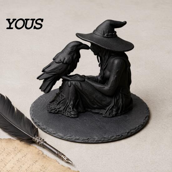 Стабильное основание, Орнамент-ведьма, 3D-печатный орнамент, с фигуркой матового черного цвета, Матовая краска, Готический стиль, Скульптура из смолы для Хэллоуина