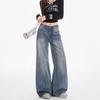 Autumn new American retro jeans women's tie-dye washed babes mopping floor wide-leg loose straight pants