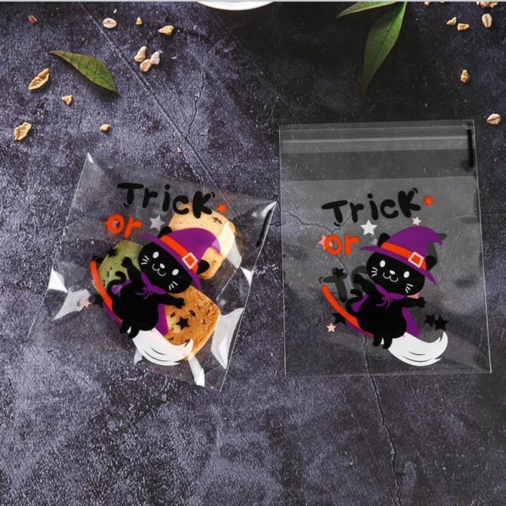 100 шт. подарочный пакет для конфет и печенья на Хэллоуин, самоклеящаяся упаковка для закусок, украшения для вечеринки на Хэллоуин, подарки