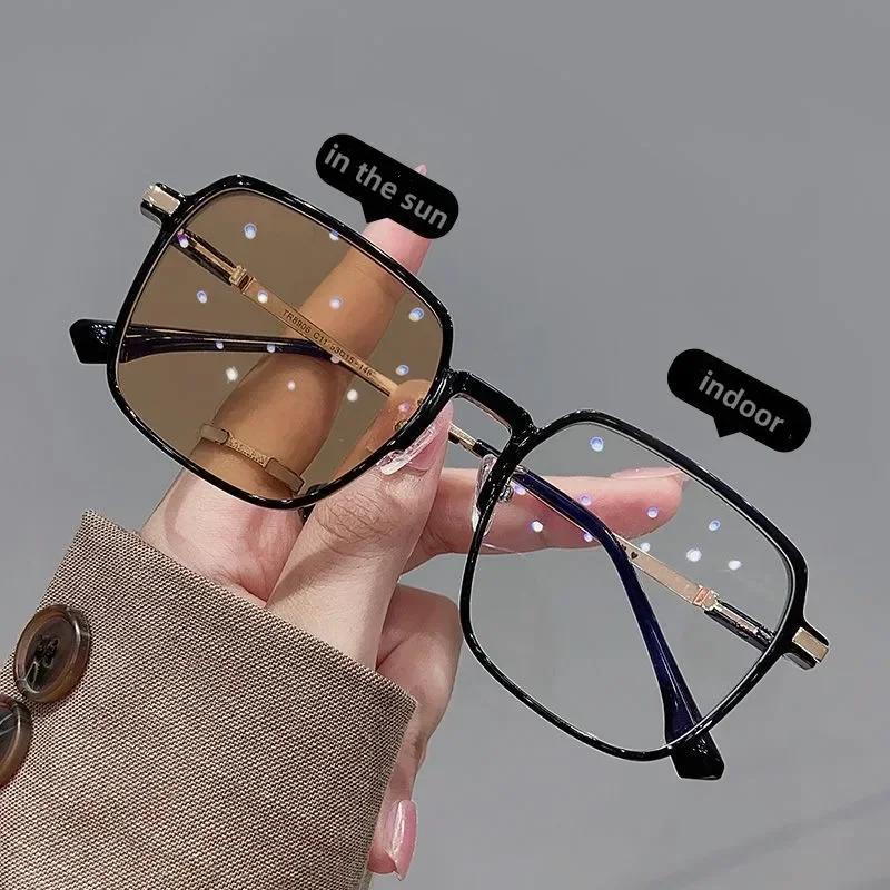 Women's Trendy Photochromic Myopia Glasses Outdoor Color Changing Sunglasses Luxury Square Short-sighted Minus Diopter Eyewear